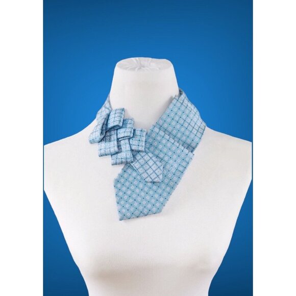 Women's Necktie - Ascot Tie - Tie Scarf - Unique Scarf - Blue Ascot Scarf - Picture 1 of 7